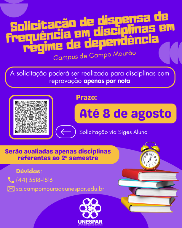 Estudantes podem solicitar dispensa de frequência em disciplinas em dependência até 8 de agosto de 2026