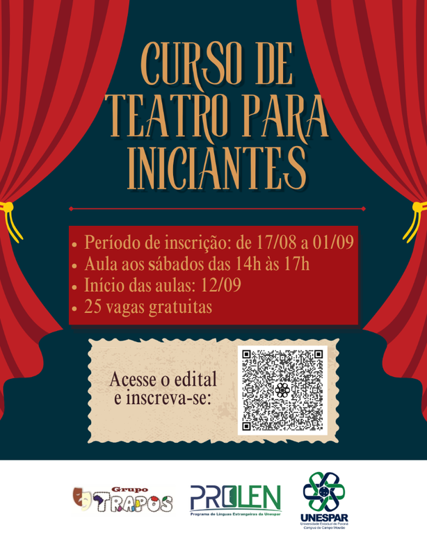 INSCRIÇÕES ABERTAS - OFICINA DE TEATRO