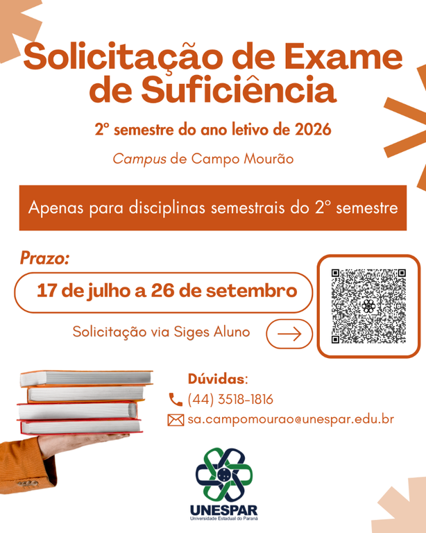 Unespar abre período para Solicitação de Exame de Suficiência para o 2º semestre do ano letivo de 2026