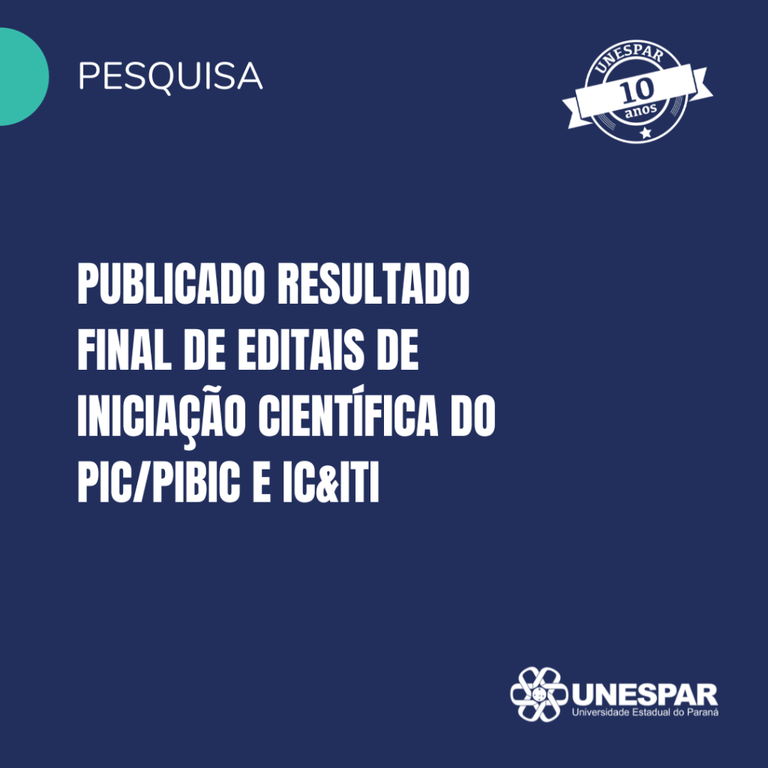 Publicado resultado final de editais de iniciação científica do PIC/PIBIC e IC&ITI