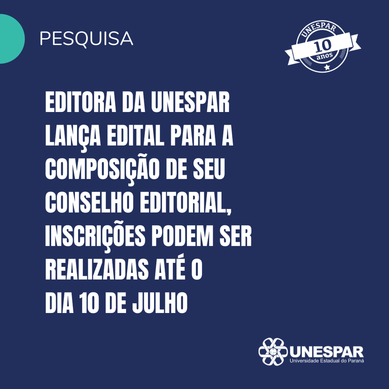 Editora da Unespar lança edital para a composição de seu Conselho Editorial, inscrições podem ser realizadas até o dia 10 de julho