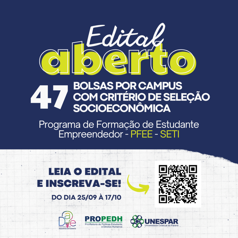 Estão abertas as inscrições para 333 bolsas do Programa de Formação de Estudante Empreendedor