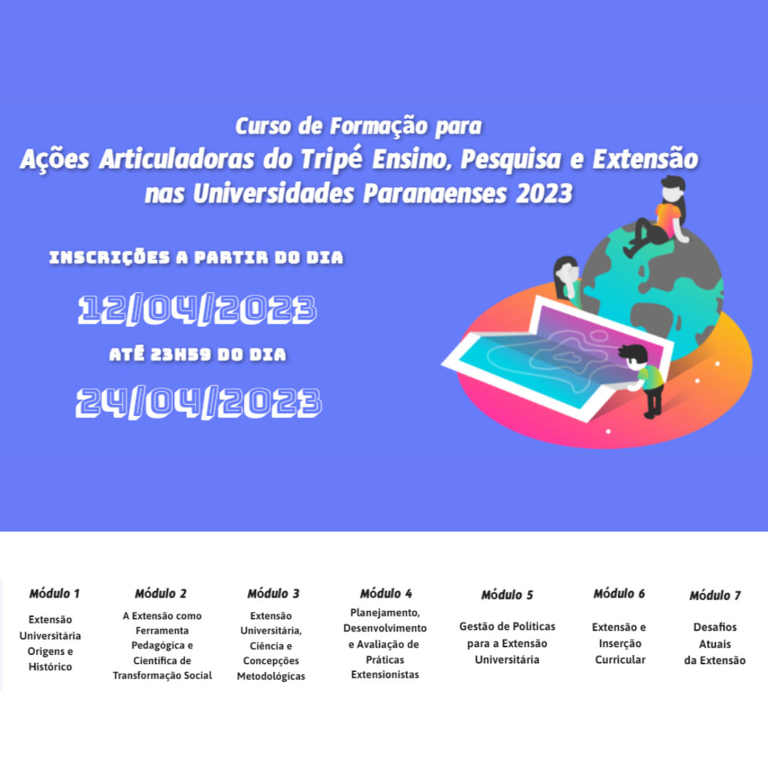 Inscrições para curso de Formação para Ações Articuladoras do Tripé Ensino, Pesquisa e Extensão encerram nesta segunda-feira (24)