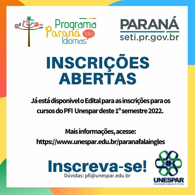 Inscrições abertas - PFI