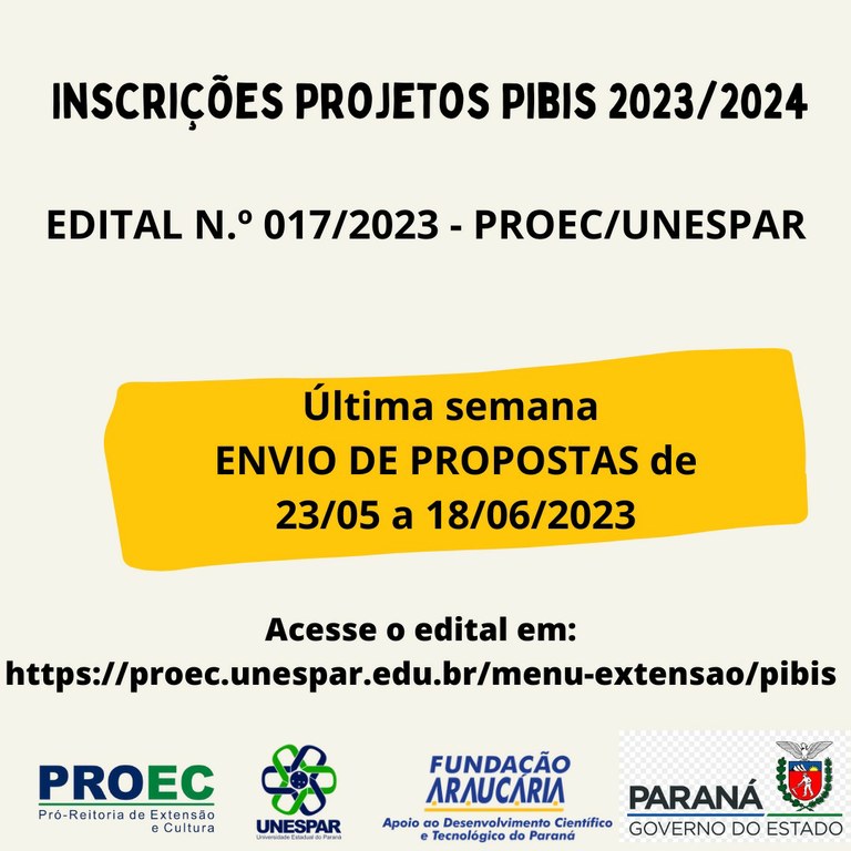 Prazo para envio de projetos para o Pibis 2023-2024 encerra no dia 18 de junho