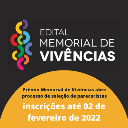 Prêmio Memorial de Vivências abre processo seletivo de pareceristas com inscrições até 02 de fevereiro de 2022