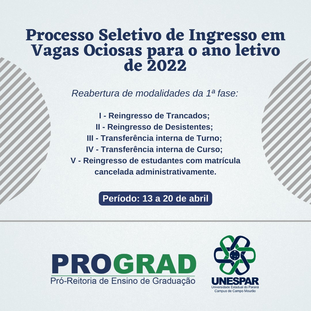 Prograd  reabertura de vagas ociosas 