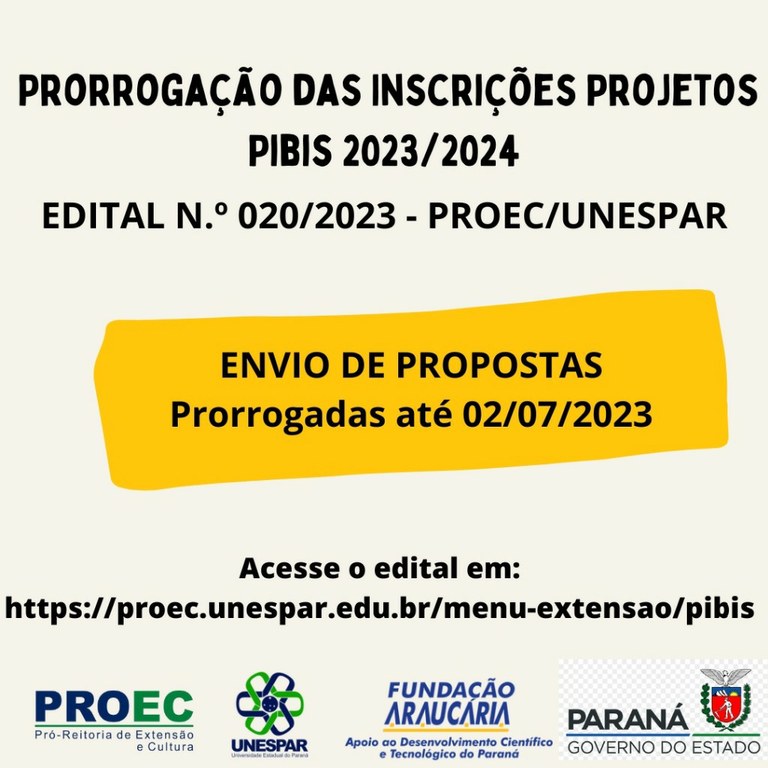 Prorrogadas as inscrições para envio de projetos para o Pibis 2023-2024