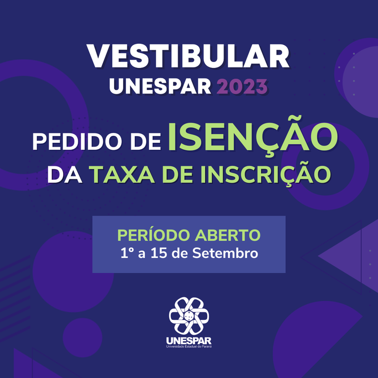 Isenção de taxa - Vestibular 2023 Unespar 