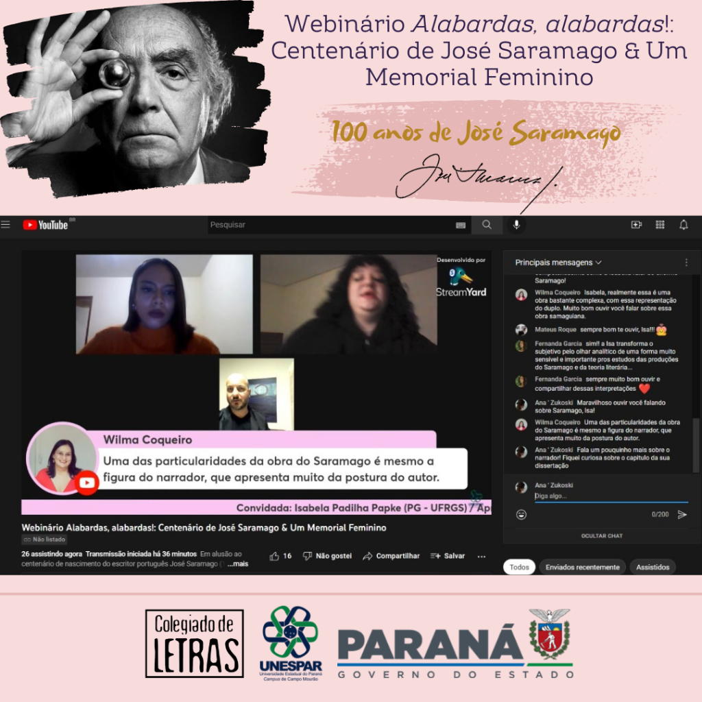 Webinário Alabardas, alabardas! Centenário de José Saramago & Um Memorial Feminino 100 anos de José Saramago - Unespar de Campo Mourão.png